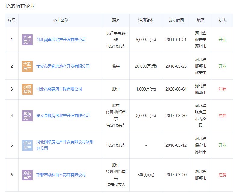 涿州天伦湾开发商法人关联企业