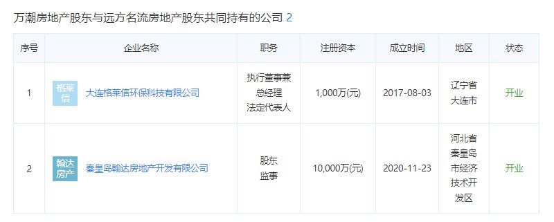 学府澜湾二期开发商股东与远方名流公司股东共同持有公司