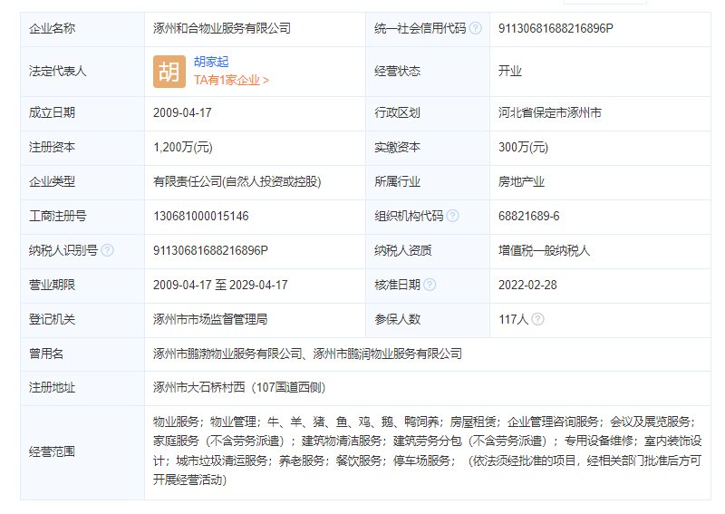 涿州上河天著物业公司工商注册信息
