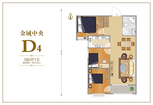 金域中央D4户型三居95.25平米户型图