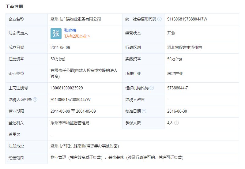 涿州公园一号物业公司工商注册信息