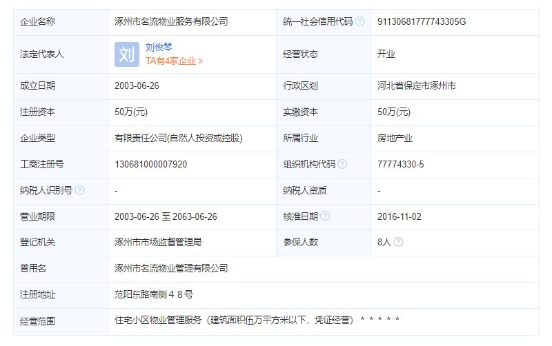 翡翠滨江小区物业公司工商注册信息