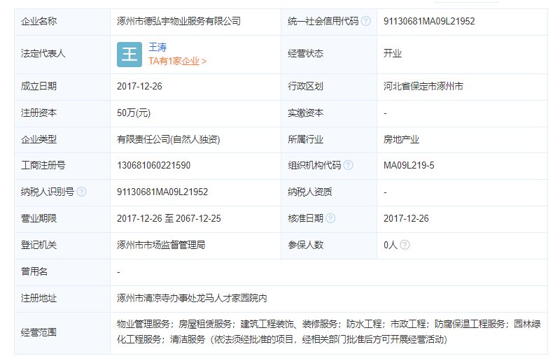涿州双馨佳园物业公司工商注册信息