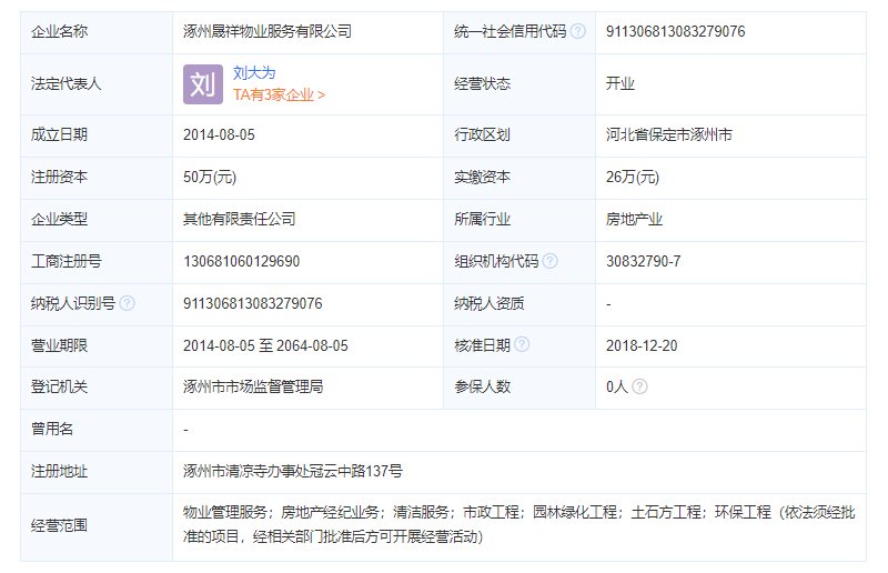 涿州花溪渡物业公司工商注册信息