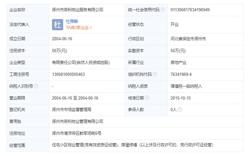 涿州槐林新村物业公司工商注册信息