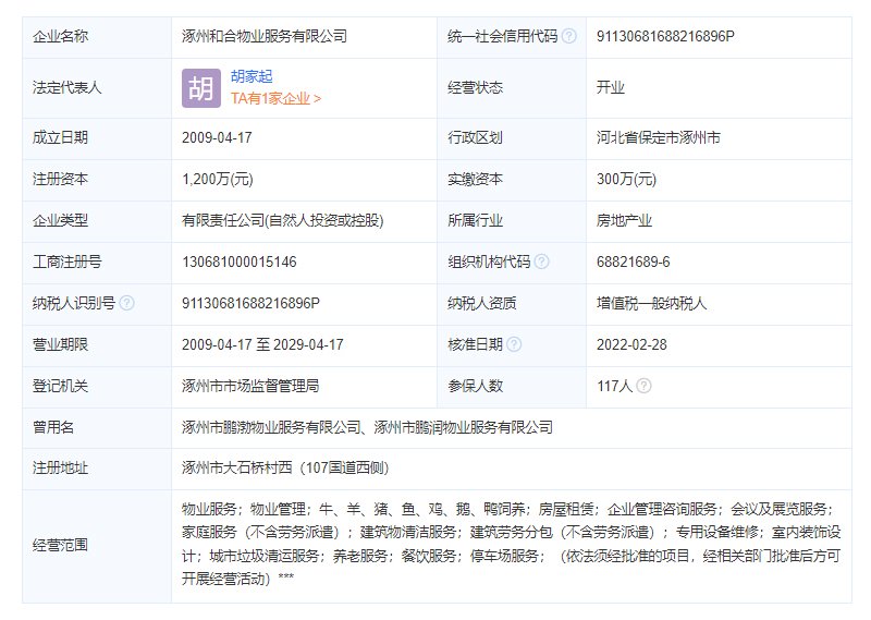 涿州怡安小区物业公司工商注册信息
