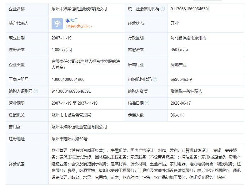 涿州研制厂小区物业公司工商注册信息