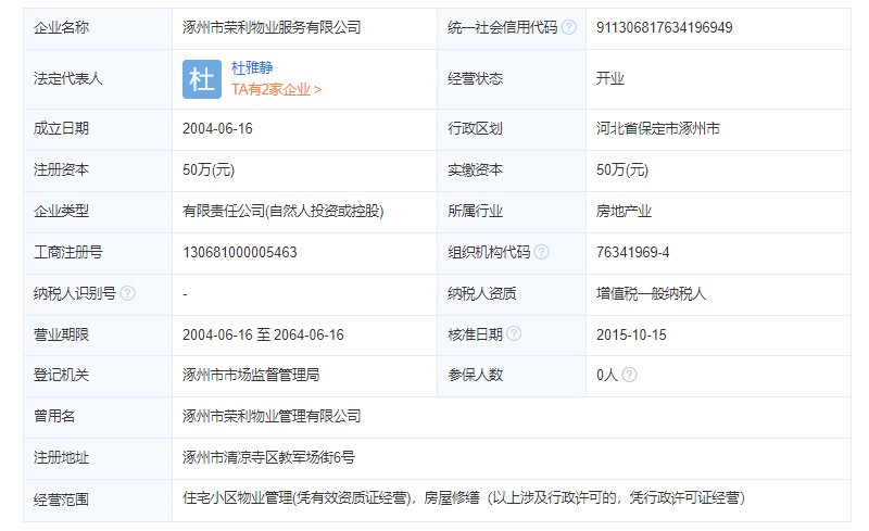 涿州金地小区物业公司工商注册信息