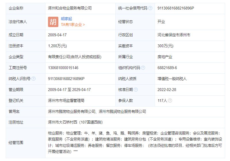 涿州怡安馨居物业公司工商注册信息