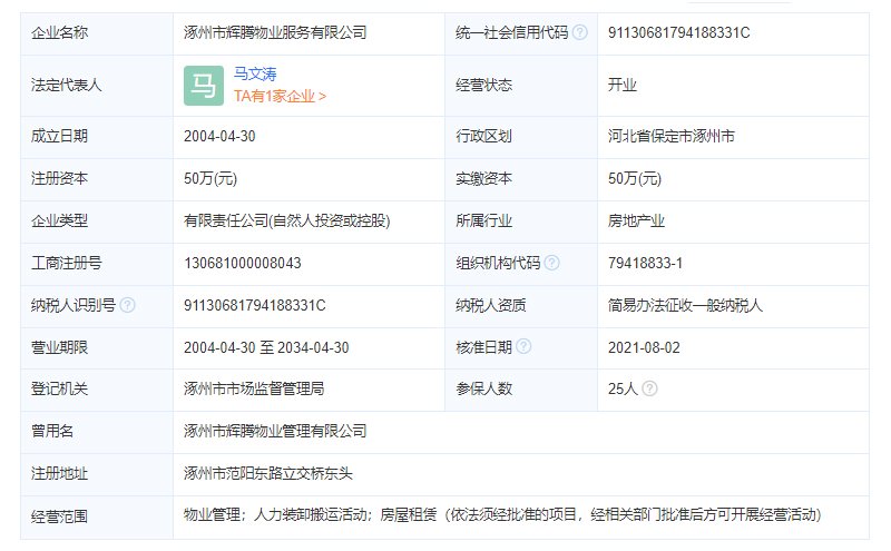 涿州供电局小区物业公司工商注册信息