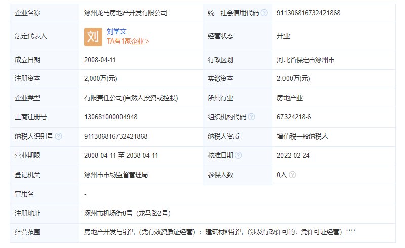涿州蓝天美林湾开发商工商注册信息